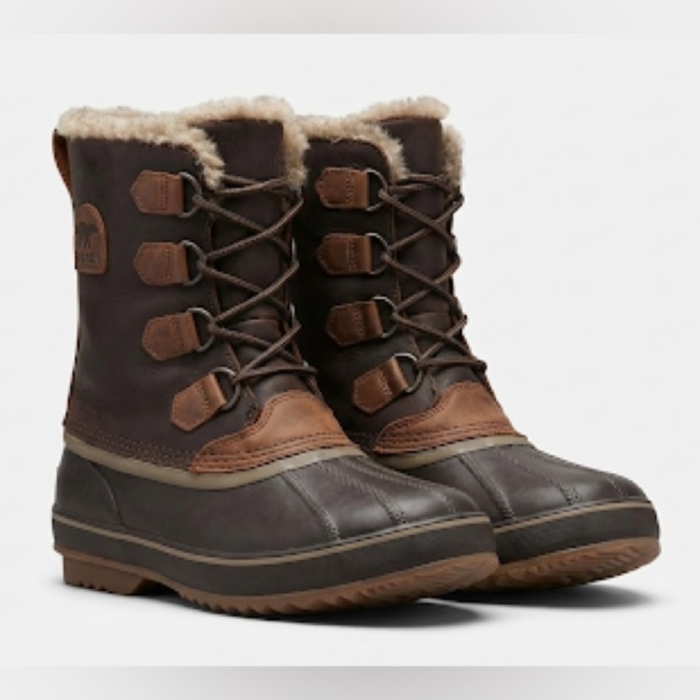 Sorel Winter Duck Boots Heeled Waterproof Lace Up Brown Black 8
